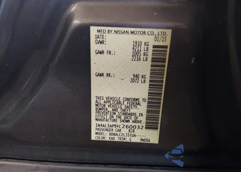 2015 Nissan Altima 2.5/2.5 S/2.5 Sl/2.5 Sv z USA, uszkodzony, nr VIN 1N4AL3AP9FC260032